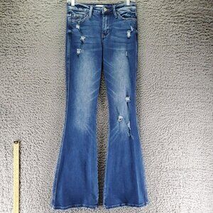 Vervet Jeans Womens Size 27 Blue Distressed Flared Denim Stretchy Mid Rise